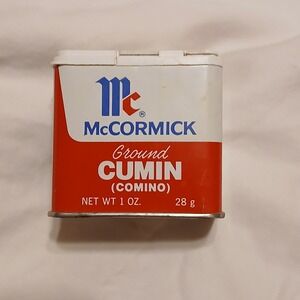 Vintage McCormick Ground Cumin Spice Tin Can w/‎ Recipe 1oz Retro Kitchen